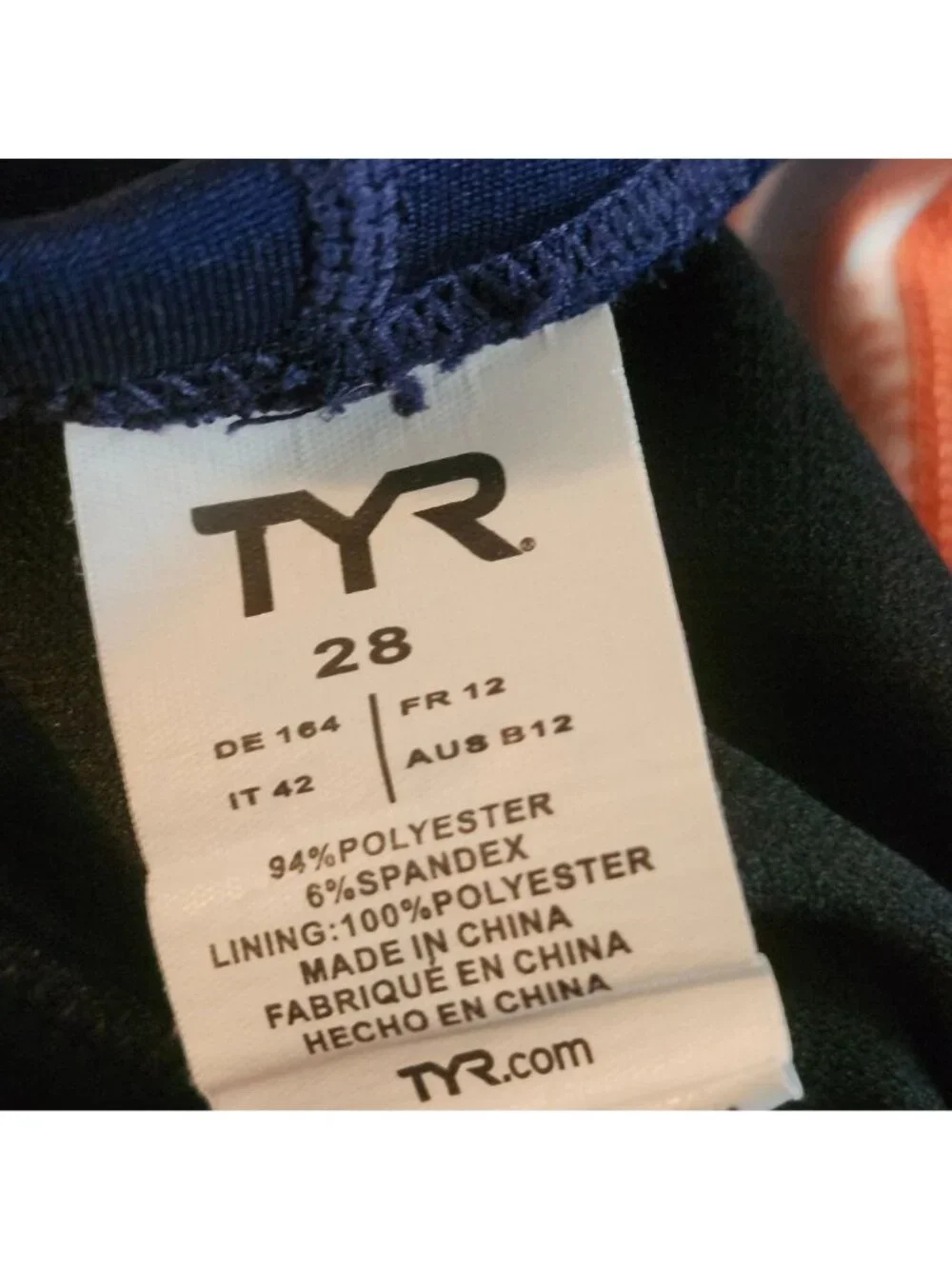 TYR Boys Size 28 Swim Bottoms Navy Blue & Orange Swimsuit